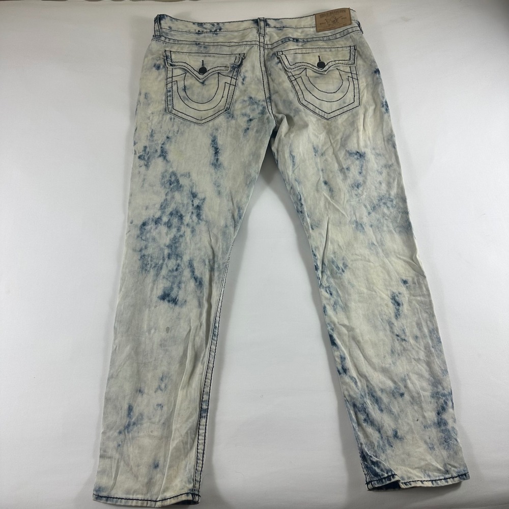 True Religion Mens Size 42 Jeans Acid Wash Denim‎ Straight Leg Pants - Picture 11 of 16